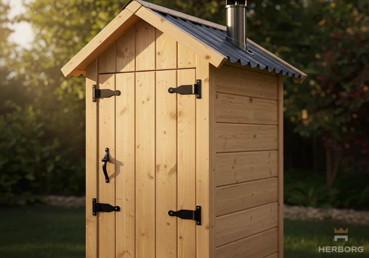 Detale wędzarni drewnianej - drewno sosnowe, zawiasy, patyna z dymu | wędzarnia drewniana, drewno sosnowe