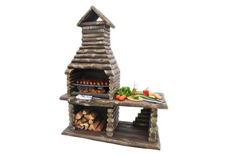 Grill betonowy Feniks K14 z fakturą bali, blatem i wnęką na drewno