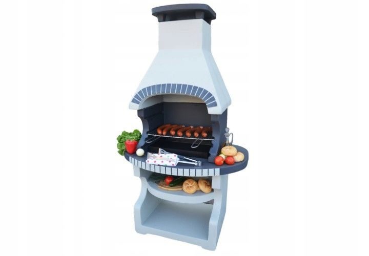 Grill betonowy Kronos K2 w kolorze biało-szarym, z rusztem i półką boczną