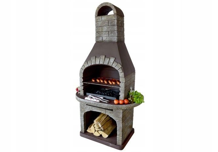 Grill betonowy Merkury z kamienną fakturą i wnęką na drewno