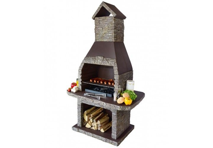 Grill betonowy Neptun K7 z kamienną fakturą, okapem i wnęką na drewno